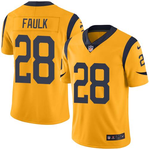 Nike Rams #28 Marshall Faulk Gold Men's Stitched NFL Limited Rush Jersey - Click Image to Close